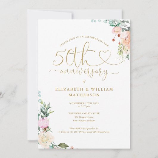 50周年記念金ゴールドハートフローラ写真 招待状 (正面)
