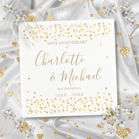 50周年記念金ゴールドハート紙吹雪 スタンダードカクテルナプキン