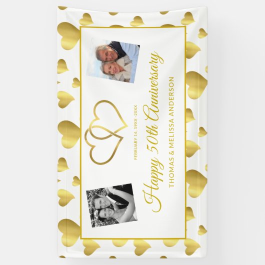 50周年記念金ゴールドハート&フォトバナー 横断幕 (縦)