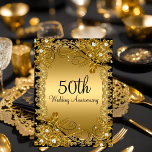 50周年記念金ゴールドブラックダイヤモンドフローラ旋回 招待状<br><div class="desc">50周年結婚招待状。ダイヤモンドエレガントの花と黒の渦巻き注意：すべてのフラットイメージ！宝石を持って実在いない！</div>
