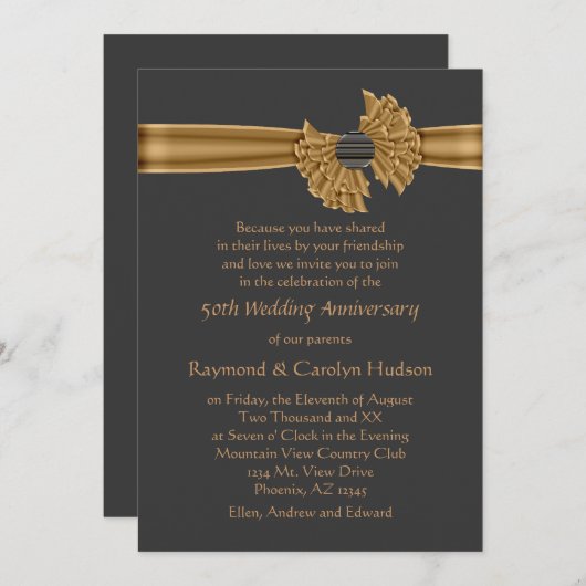 50周年記念金ゴールドリボン招待状 招待状 (正面/裏面)