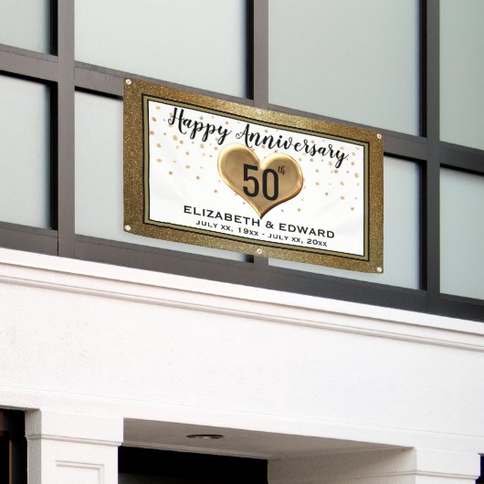 50周年記念金ゴールド紙吹雪-つるのバナー 横断幕 (ビルの外側)