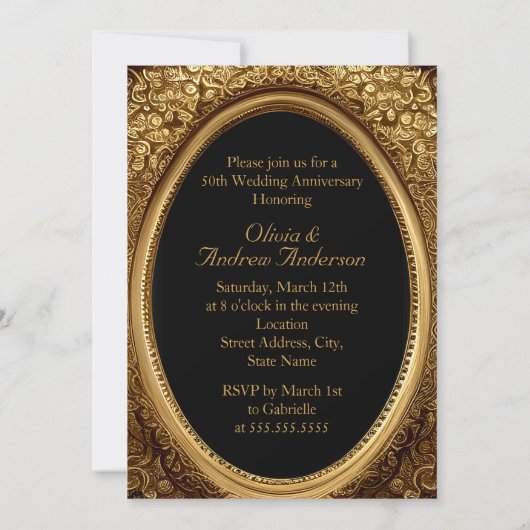 50周年記念金ゴールド華美フローラアンティークフレーム 招待状 (裏面)