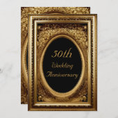 50周年記念金ゴールド華美フローラアンティークフレーム 招待状 (正面/裏面)