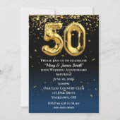 50周年記念金ゴールド風船と紙吹雪 招待状 (正面)