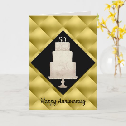 50周年記念金ゴールド3層ケーキグリーティングカード カード (黄色い花)