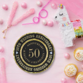 50周年記念金ゴールド&白黒ダイアモンズ ペーパープレート (パーティー)