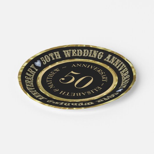 50周年記念金ゴールド&白黒ダイアモンズ ペーパープレート (アングル)
