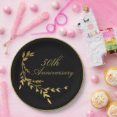 50周年記念50ブラック金ゴールドリーフ ペーパープレート (パーティー)