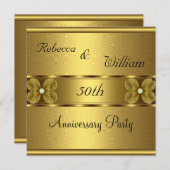 50周年記念 おしゃれなロールゴールドパーティーフラワーデザイン 招待状 (正面/裏面)