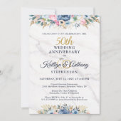 50周年記念 エレガントな花模様のゴールド ネイビーブルー 招待状 (正面)