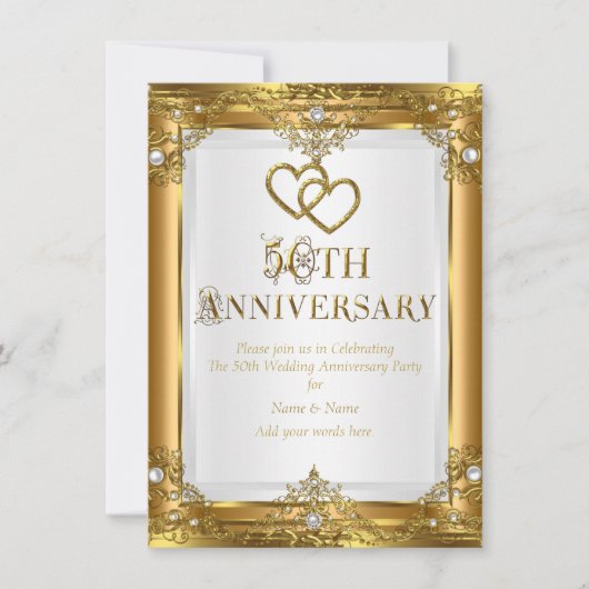 50周年記念 エレガント ゴールド ホワイトパール ゴールデン 招待状 (正面)