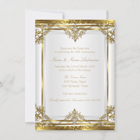 50周年記念 エレガント ゴールド ホワイトパール 招待状 (裏面)