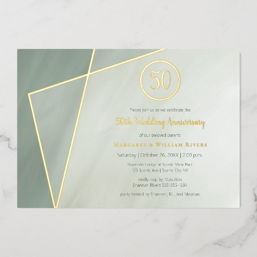 50周年記念 グレード翡翠にゴールド 箔招待状 (正面)