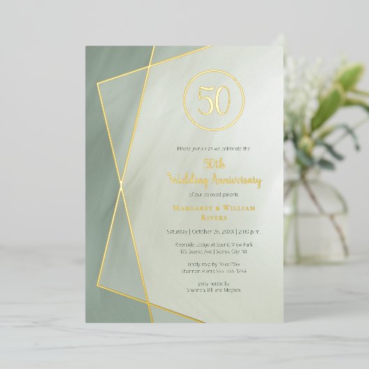50周年記念 グレード翡翠にゴールド 箔招待状 (立ち正面)
