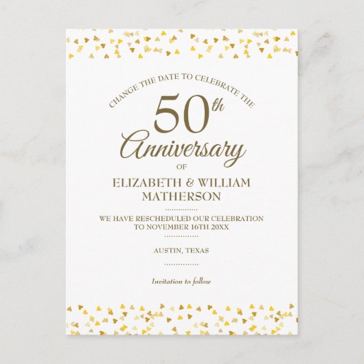 50周年記念 ゴールデンハートの 日付変更 案内ポストカード (正面)