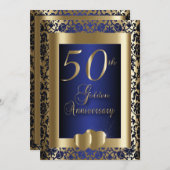 50周年記念 ゴールドとブルーの結婚式 | DIY テキスト 招待状 (正面/裏面)