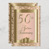 50周年記念 ゴールドとローズの結婚記念日 | DIY テキスト 招待状 (正面/裏面)