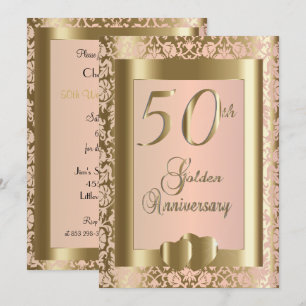 50周年記念 ゴールドとローズの結婚記念日 DIY テキスト 招待状