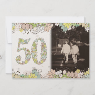 50周年記念 ゴールドの結婚式 招待状 フォト