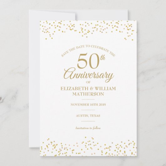 50周年記念 ゴールドダストコンフェッティ Save the Date 招待状 (正面)