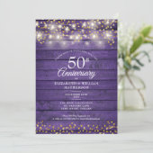 50周年記念 ゴールドハートのストリングライト ウッド 招待状 (スタンド正面)