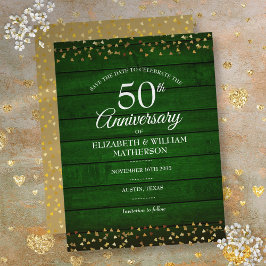 50周年記念 ゴールドハートのRusticな結婚式の延期日通知  ポストカード