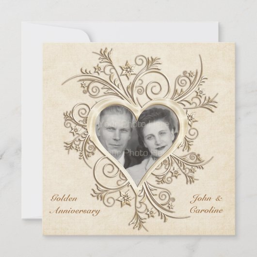 50周年記念 ゴールドハート フォト 招待状 (正面)