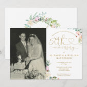 50周年記念 ゴールドハート フローラル モノグラム フォト 招待状 (正面/裏面)