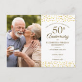 50周年記念 ゴールドハート Save the Date 2枚の写真 案内ポストカード (正面)