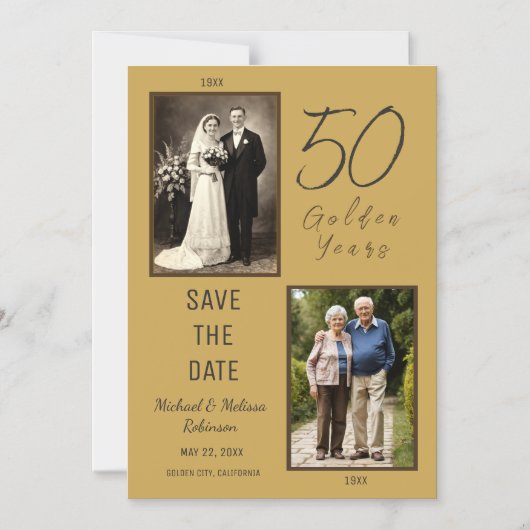 50周年記念 ゴールドマグネットSave the Date カード (正面)