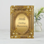 50周年記念 ゴールド ダイヤモンド フラワー アンティーク フレーム 招待状 (スタンド正面)
