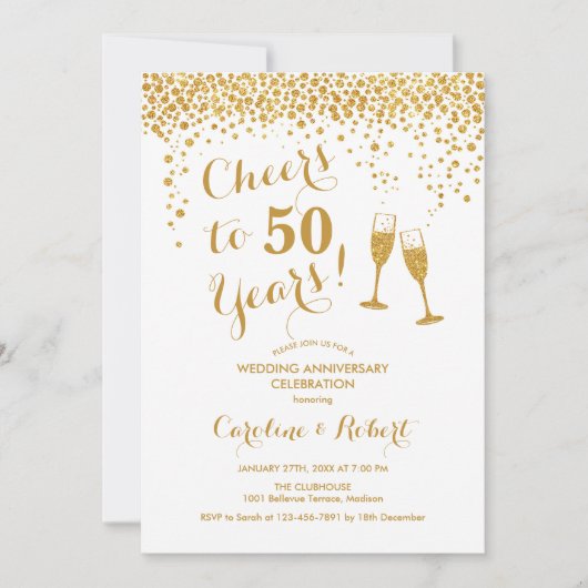 50周年記念 ゴールド - 50年のお祝い 招待状 (正面)