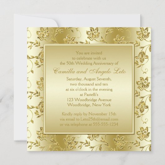 50周年記念 ゴールドFAUXグリッター招待状 招待状 (裏面)