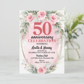 50周年記念 ソフトピンクとセージグリーンのバラ 招待状 (スタンド正面)
