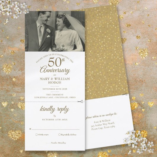 50周年記念 ハート コンフェッティ 結婚式写真 RSVP 招待状