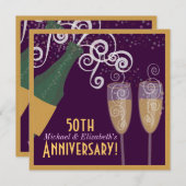 50周年記念 バブル シャンパン ゴールド パーティー 招待状 (正面/裏面)