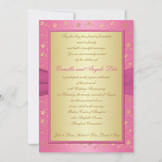 50周年記念 ピンクとゴールドのハートが一つに 招待状 (裏面)