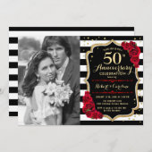 50周年記念 フォト付き - 赤 ゴールド 黒 招待状 (正面/裏面)