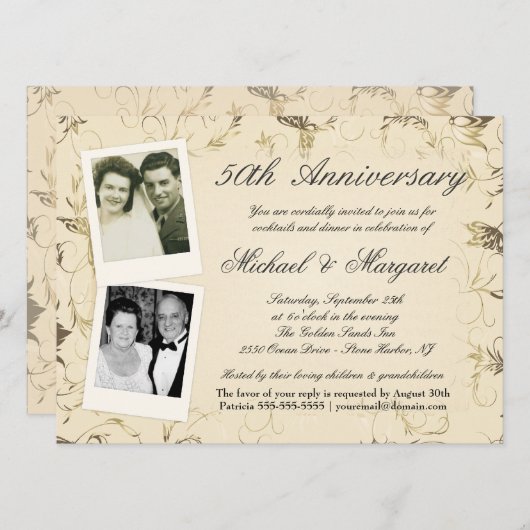 50周年記念 - フォト招待状 - 当時と現在 招待状 (正面/裏面)