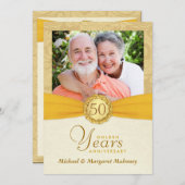 50周年記念 フォト 招待状 ヴィンテージ ダマスク (正面/裏面)