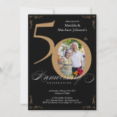 50周年記念 ブラックゴールド カリグラフィー フォト 招待状 (正面)
