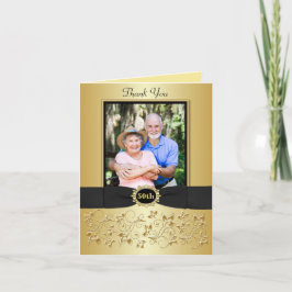 50周年記念 ブラックゴールド フラワーレターカード サンキューカード