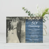 50周年記念 ブルーラスティック ゴールドハート フォト 招待状 (スタンド正面)