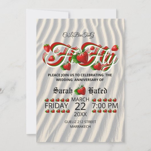 50周年記念 ベリーの招待状, ゴールドウェディング 招待状 (正面)