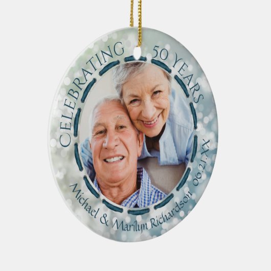 50周年記念、両面2枚フォトティール（緑がかった色）/青/白 セラミックオーナメント (右)