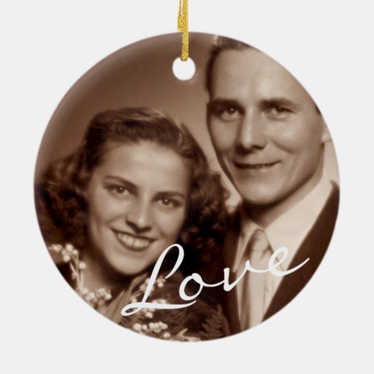 50周年記念、両面2枚フォトティール（緑がかった色）/青/白 セラミックオーナメント (裏面)