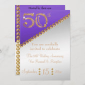 50周年記念　優雅なゴールドの塊＆パープル　インビ 招待状 (正面/裏面)