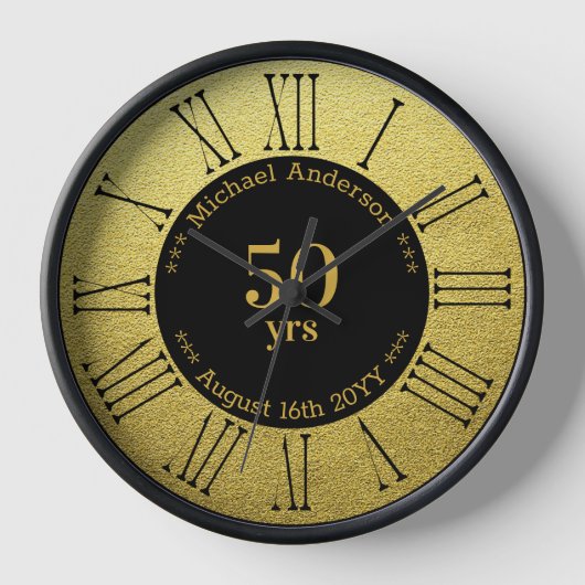 50周年記念・引退祝い用パーソナライズド ラウンド 壁時計 (正面)