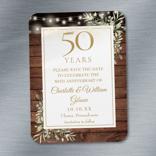 50周年記念　田舎風ウッド素材の結婚記念日カード マグネット